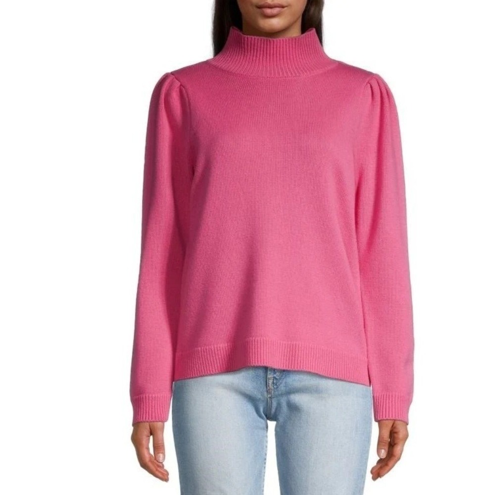 Milly Relaxed Turtleneck Sweater Size M Carnation Pink Merino Wool Cashmere